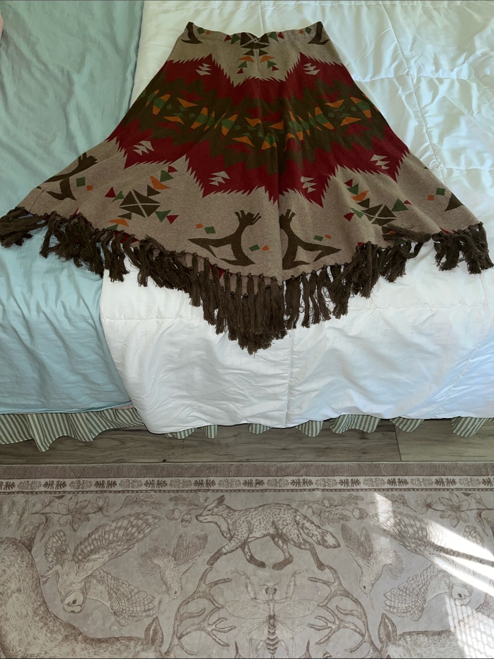 Tasha Pollizzi Aztec Fringe Circle Skirt in Brown and Red